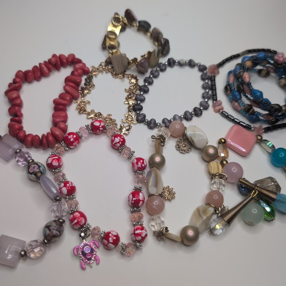 Beach Surf Turtle Bracelet Lot Charm Coquette Fairy Beaded‎ Glass Pink Blue